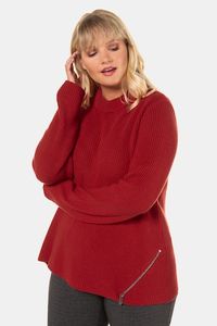 Ulla Popken Pullover, lange mouwen, schuine rits - Grote Maten