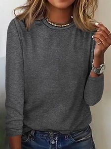 Women's Cotton-Blend Regular Fit Plain Simple Long Sleeve Top