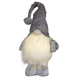 Decoratie kerst gnome pop - H36 cm - met verlichting - zilver - kerstman poppen