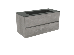 Storke Edge zwevend badkamermeubel 100 x 46 cm beton donkergrijs met Scuro enkele wastafel voor 2 kraangaten in mat kwarts
