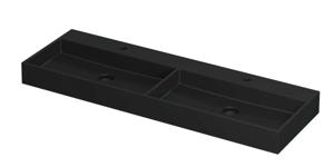 Wastafel United Porselein dubbel met 2 kraangaten incl. porseleinen click plug en verborgen overloop systeem 140 cm x 45 cm x 11 cm Mat zwart 0206154