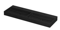 Wastafel United Porselein dubbel met 2 kraangaten incl. porseleinen click plug en verborgen overloop systeem 140 cm x 45 cm x 11 cm Mat zwart 0206154 Wastafel United Porselein dubbel met 2 kraangaten incl. porseleinen click plug en verborgen overloop systeem 140 cm x 45 cm x 11 cm Mat zwart 0206154