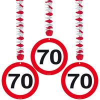 3x stuks Rotorspiralen 70 jaar verjaardag verkeersborden