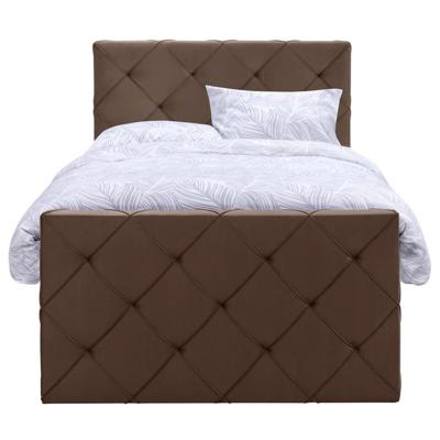 Leen Bakker - Boxspring Met Voetbord Liv Geruit - 120x200 Cm - Slanke Poot - Stof/Velvet - Bruin