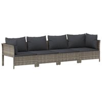 vidaXL 4-delige Loungeset met kussens poly rattan grijs - thumbnail