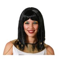 Verkleedpruik voor dames met half lang haar - Cleopatra - zwart - Egypte/geschiedenis/oudheid