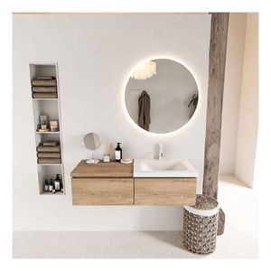 Mondiaz Bukla 120cm badmeubel met module 60 kleur washed oak met 2 lades wastafel rechts 1 kraangat kleur talc