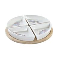 Set voor voorgerechtjes DKD Home Decor Blauw Natuurlijk Bamboe Keramiek Mediterrane 21,5 x 21,5 x 1 cm (5 pcs)