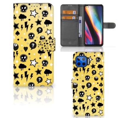 Telefoonhoesje met Naam Motorola Moto G 5G Plus Punk Geel | Portemonnee hoesje Telefoonhoesje met Naam Motorola Moto G 5G Plus Punk Geel | Portemonnee hoesje