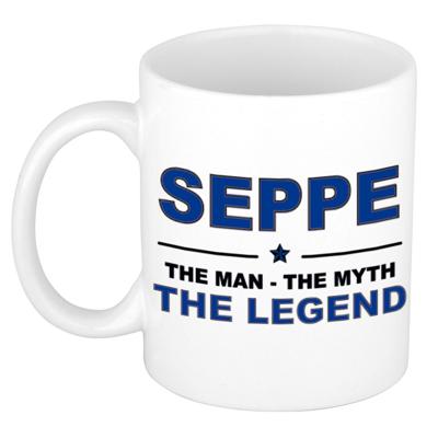 Seppe cadeau mok - man myth legend - naam koffiemok / beker - wit en blauw - 300 ml