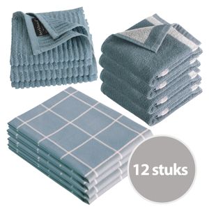 Byrklund Keukenset Clean & Dry Blauw - 12 delig - Theedoeken, Keukendoeken & Vaatdoeken