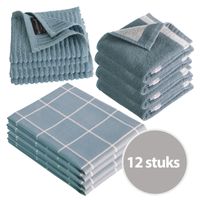 Byrklund Keukenset Clean & Dry Blauw - 12 delig - Theedoeken, Keukendoeken & Vaatdoeken - thumbnail