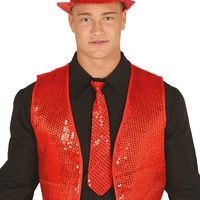 Carnaval verkleed stropdas met pailletten - rood - polyester - volwassenen/unisex - thumbnail