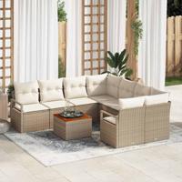 Tuinbankenset met kussen 9 pcs Beige poly rattan