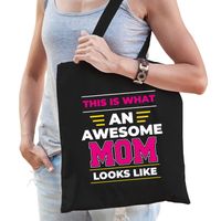 Awesome mom / geweldige moeder katoenen tas - zwart - 42 x 38 cm - Feest Boodschappentassen