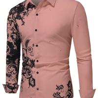 Bon&Bon LEGND Men's Yellow Floral Print Long Sleeve Casual Shirt Pink / XXL