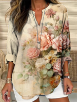 Notched Casual Floral Shirt