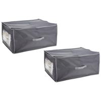 Storage Solutions Dekbed/kussen opberghoes - 2x stuks - met venster - grijs - 60 x 45 x 30 cm