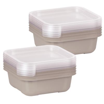 Vershoudbakjes/lunchboxen - set van 8x st - 900 ml - taupe/transparant- L16 x B16 x H9 cm