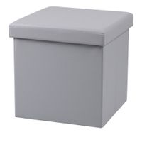Urban Living Poef Leather BOX - hocker - opbergbox - lichtgrijs - PU/mdf - 38 x 38 cm - opvouwbaar   -