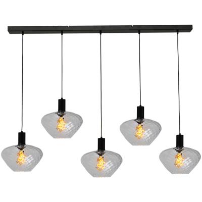 Masterlight 5-lichts hanglamp - zwart -Porto met Blossom smoke glazen - 2711-05-05-130-5-7