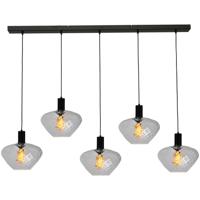 Masterlight 5-lichts hanglamp - zwart -Porto met Blossom smoke glazen - 2711-05-05-130-5-7