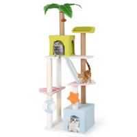 180 cm Grote Krabpaal met Meerdere Verdiepingen met 2 Kattenholtes Platforms Sisalpalen Ladder/Krabplank en Speelgoed Kleurrijk
