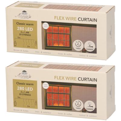 Raamverlichting - Set van 2x stuks - 200 x 140 cm - 280 led lampjes - extra warm wit - lichtgordijn