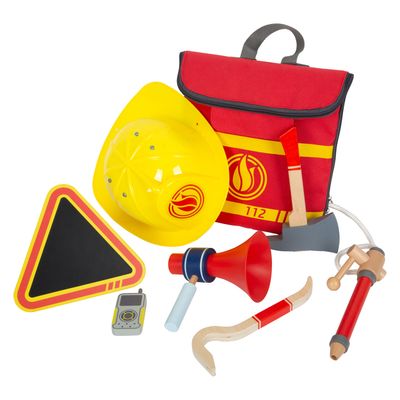 Small Foot brandweerman rugzak met houten brandweer attributen, 8dlg.