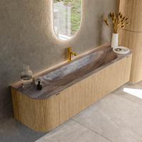 Badmeubel Mondiaz Kurve-Dlux | 170 cm | Meubelkleur Oak | Wastafelkleur Oza | Solid surface | Wasbak midden spoelbak | 1 kraangat