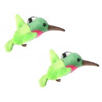 Set van 2x stuks groene pluche kolibrie vogel sleutelhanger 12 cm