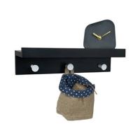 QUVIO Wand kapstok hout met plank + 3 haken - Zwart|Zilver