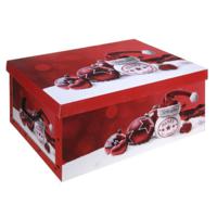 Opbergdoos - kerstballen/kerstversiering - rood - kerst print - 51 cm - karton - opbergbox