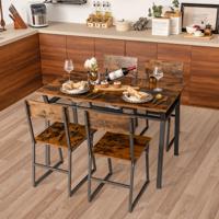 5-Delige Eettafel Set Rechthoekige Keukentafel met 4 Stoelen Opbergplank Metalen Frame Ruimtebesparende Set voor Eetkamer Bruin