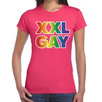 Regenboog XXL gay pride fuchsia t-shirt voor dames 2XL  -
