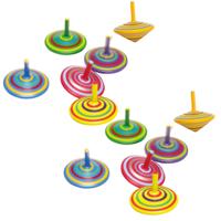 Houten speelgoed tollen - gekleurd mix - 12x stuks - dia 6 cm