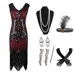 Retro vintage Roaring jaren '20 Jaren 1920 Flapper jurk Cosplay kostuum Outfits Jaren '20 flapper hoofdband Kerst feestjurk The Great Gatsby Dames Pailletten Kwastje Kerstmis Halloween Feest / Uitgaan Lightinthebox