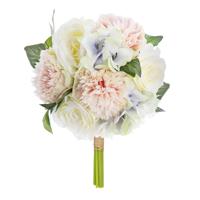 Atmosphera anjer boeket kunstbloemen - wit/roze - 26 cm - Kunstbloemen boeketten - Bruidsboeketten