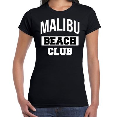 Zomer t-shirt voor dames - Malibu Beach Club - tropisch thema feest kleding - zwart