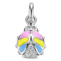 Hanger Lieveheersbeestje zilver-emaille-zirconia roze-blauw-geel-wit 7,5 x 15 mm - thumbnail