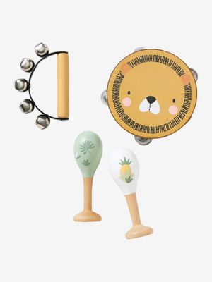 Set van 3 instumenten: maracas, tamboerijn en bellenhandvat groen