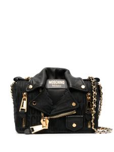 Moschino sac porté épaule Biker à logo en jacquard - Noir