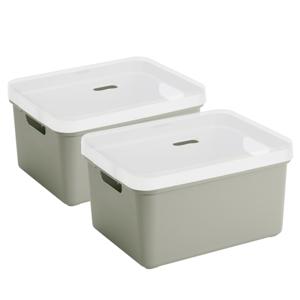 Sunware opbergbox met deksel - 2x - Sigma Home - kunststof - 32 liter - lichtgroen - opberg dozen