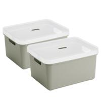 Sunware opbergbox met deksel - 2x - Sigma Home - kunststof - 32 liter - lichtgroen - opberg dozen
