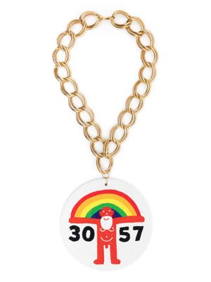 Walter Van Beirendonck collier en chaîne à plaque logo DG - Blanc