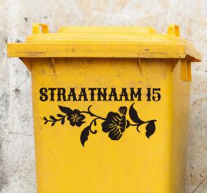 Container sticker straatnaam met bloem en huisnummer