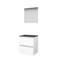 Basic-Line Ultimate 46 badkamermeubelset - 60x46cm - greeploos - 2 lades - hardsteen wastafel - 0 kraangaten - Spiegel - verlichting MDF lak Ice White 1813090