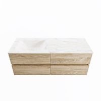 MONDIAZ VICA-DLUX 130cm badmeubel onderkast Washed Oak 4 lades. Inbouw wastafel CLOUD links 1 kraangat, kleur Ostra.