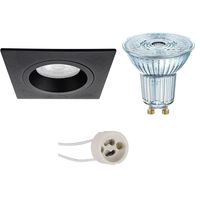 LED Spot Set - LEDVANCE Parathom PAR16 930 36D - Pragmi Rodos Pro - GU10 Fitting - Dimbaar - Inbouw Vierkant - Mat Zwart - 5.5W - Warm Wit 3000K - 93mm