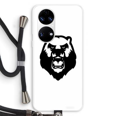 Angry Bear (white): Huawei P50 Transparant Hoesje met koord